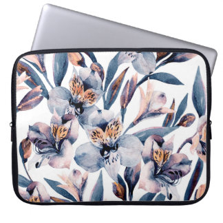 Capa Para Notebook Moody Alstroemeria: Padrão de Flores de Aquarela