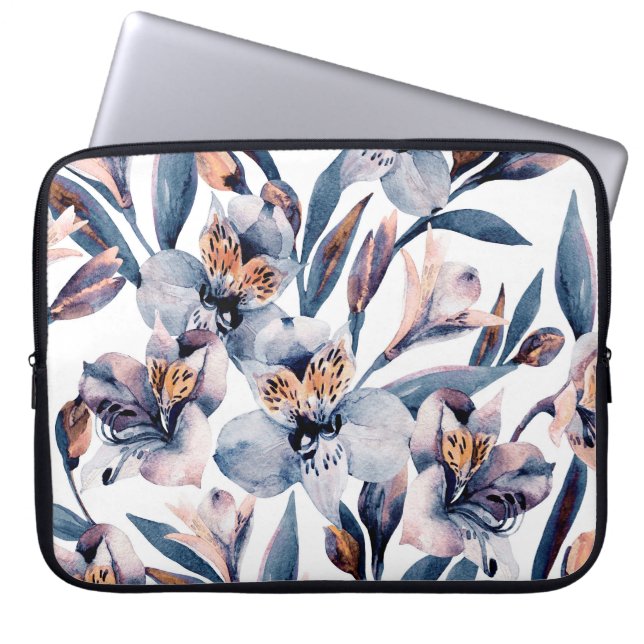Capa Para Notebook Moody Alstroemeria: Padrão de Flores de Aquarela (Frente)