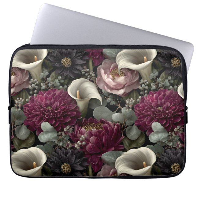 Capa Para Notebook Moody Floral Pattern with Dahlias and Calla Lilies (Frente)