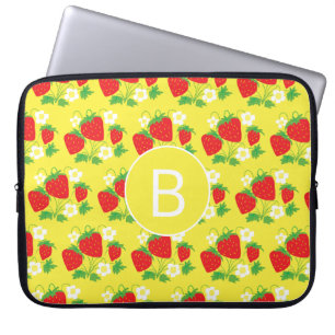 Capa Para Notebook Morango e Flor Amarelo Padrão Monogramado