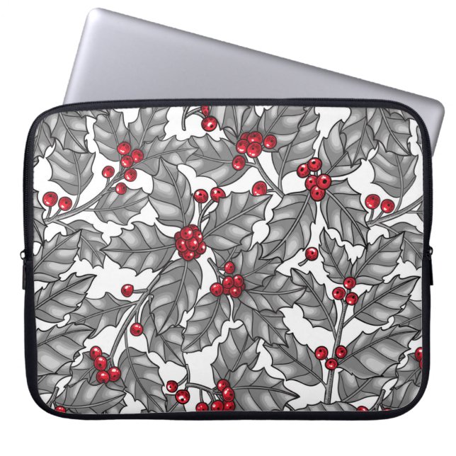 Capa Para Notebook Morango Holly, folhas de cinza em branco (Frente)