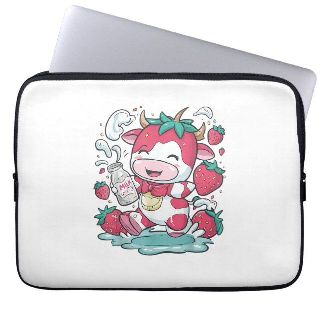 Capa Para Notebook Morango Vaca Kawaii Anime Morango Leite _4 (Frente)