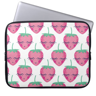 Capa Para Notebook Morangos adormecidos sorrindo, padrão fofo.
