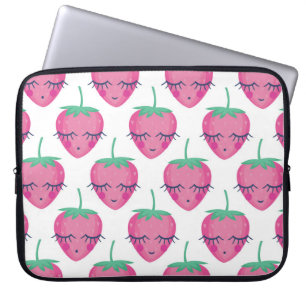 Capa Para Notebook Morangos adormecidos sorrindo, padrão fofo.