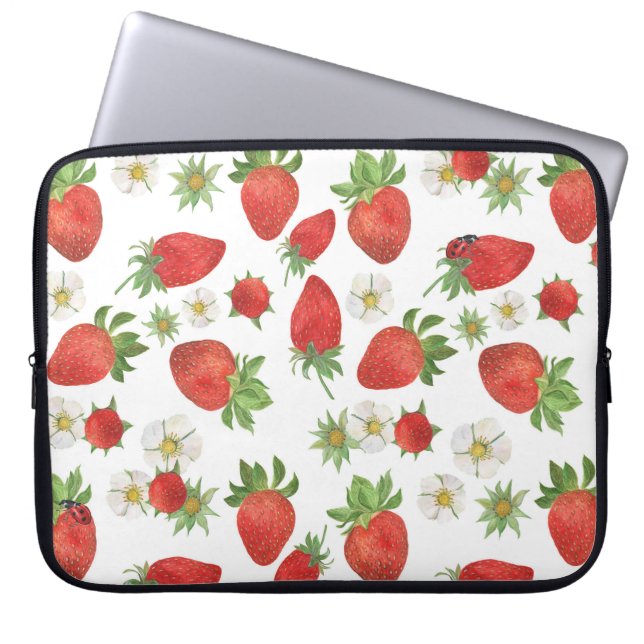 Capa Para Notebook Morangos Flores: Aquarelas - Arte Sem Costura (Frente)