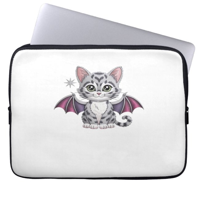 Capa Para Notebook morcego bordado de gato T-Shirt clássico (Frente)