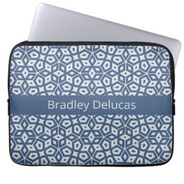 Capa Para Notebook Mosaico Azul de Dois Tom com Faixa de Nome Escura