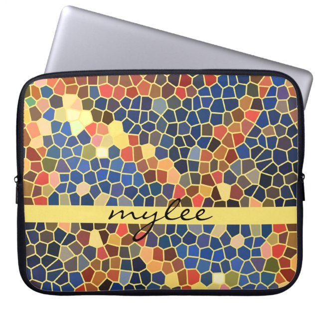 Capa Para Notebook Mosaico Funky abstrato amarelo alaranjado azul (Frente)