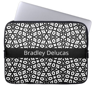 Capa Para Notebook Mosaico preto e branco com faixa de nome preto