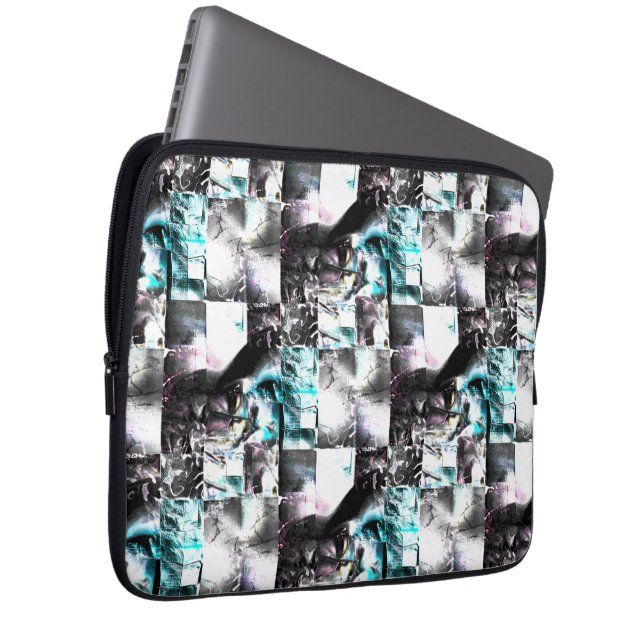 Capa Para Notebook Mosaico quadrado de texturas confusas em prata a c (Frente Esquerda)