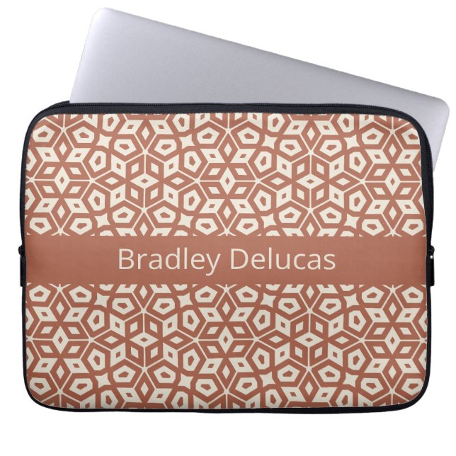 Capa Para Notebook Mosaico Terra Cotta de Dois Tons com Stripe de Nom (Frente)