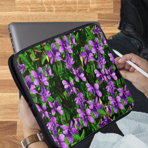 Capa Para Notebook Mosaico violeta violeta de madeira de flores do Es