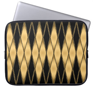 Capa Para Notebook Motif de diamante: padrão elegante preto-dourado.