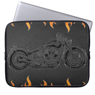 Capa Para Notebook Moto de couro preto chamas laranja fogo quente