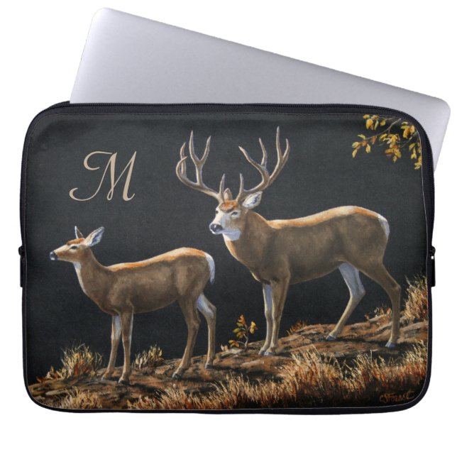 Capa Para Notebook Mule Deer Buck & Doe Monograma (Frente)