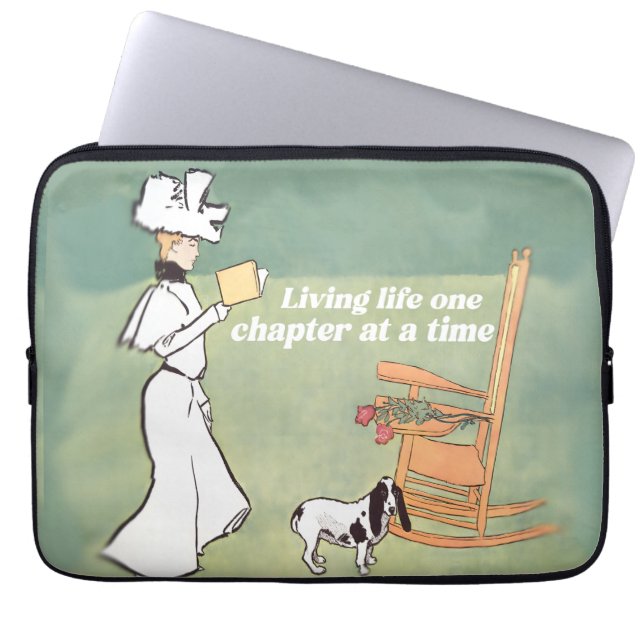 Capa Para Notebook Mulher Amante de Livros e Cachorro Lendo (Frente)