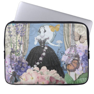 Capa Para Notebook Mulher Azul Elegante Vestido Floral Chique