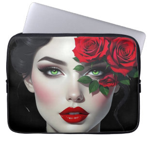 Capa Para Notebook Mulher Bonita com Rosa Vermelha
