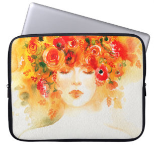 Capa Para Notebook Mulher bonita de aquarela vestindo coroa