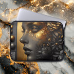 Capa Para Notebook Mulher bonito no Étero Dourado<br><div class="desc">Ai arte representando uma linda mulher com flores douradas no cabelo e um olhar teórico místico.</div>