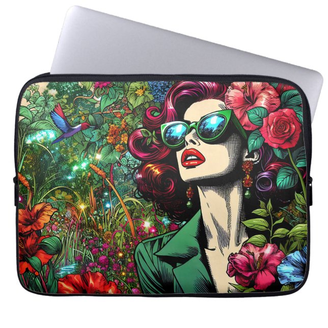 Capa Para Notebook Mulher bonito no Jardim Flor (Frente)