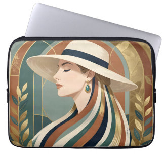 Capa Para Notebook Mulher com chapéu de sol art déco
