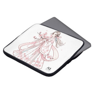 Capa Para Notebook Mulher coreana em Hanbok com Eletrônicos de cereja