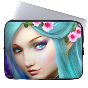 Capa Para Notebook Mulher Etérea Azul com Flores