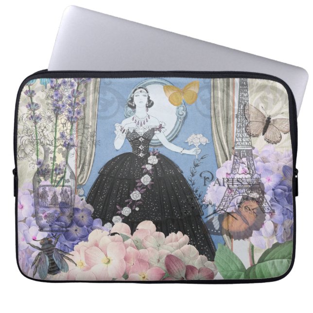 Capa Para Notebook Mulher Floral Elegante Vestido Chique Azul (Frente)