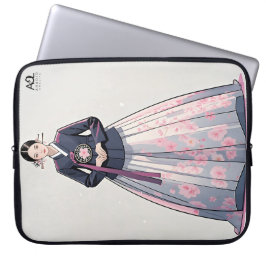 Capa Para Notebook Mulher Hanbok Clássica Adorada com Blossomas de Ce