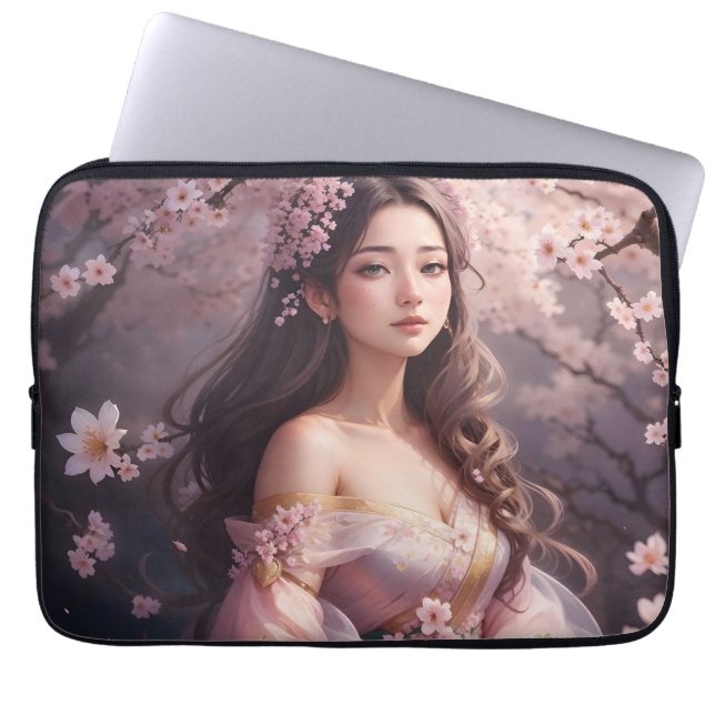 Capa Para Notebook Mulher Legista Em Meio A Cherry Blosso Blooming (Frente)
