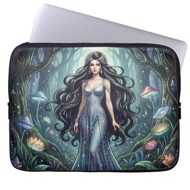 Capa Para Notebook Mulher majestosa com vestido prateado (Frente)