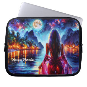 Capa Para Notebook Mulher mística sob reflexos da lua cheia arte