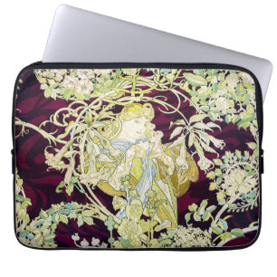 Capa Para Notebook Mulher Mucha com Daisy, Vintage Art Nouveau