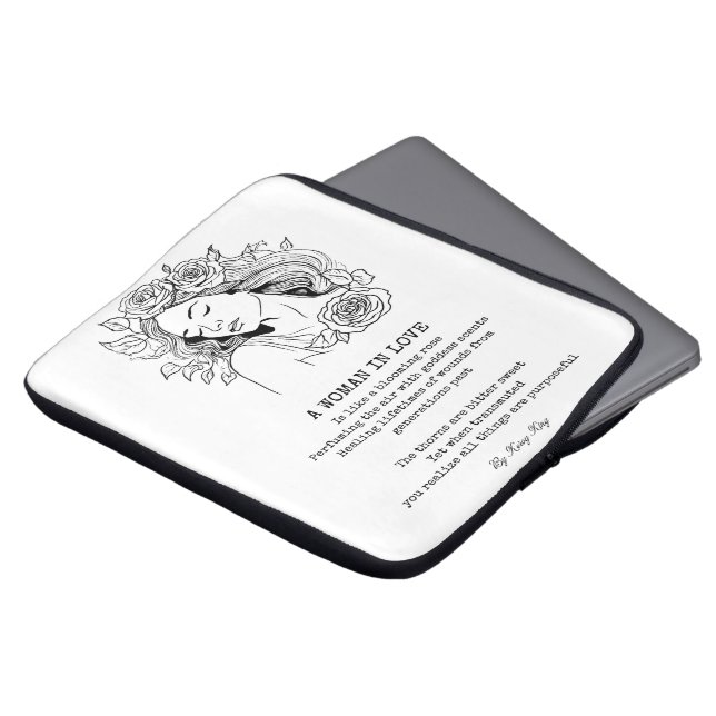 Capa Para Notebook Mulher pacífica, arte de rosa negra e branca (Frente Topo)