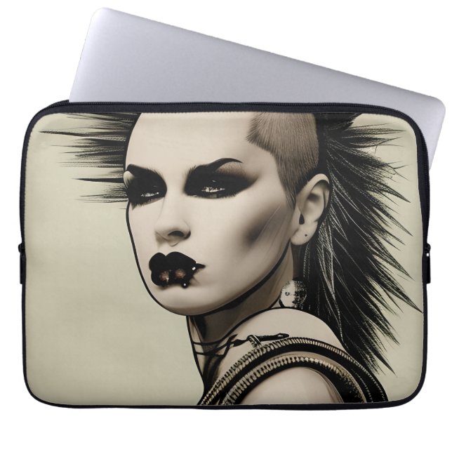 Capa Para Notebook Mulher Punk Rocker Distópica com Mohawk e Piercing (Frente)