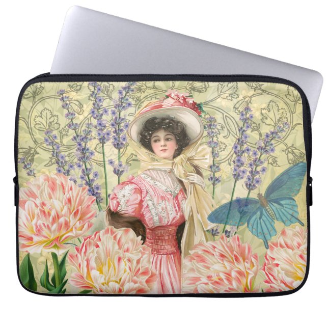 Capa Para Notebook Mulher Vitoriana Floral Rosa Regência (Frente)