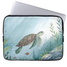 Capa Para Notebook Mundo submarino com tartaruga