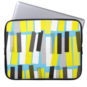 Capa Para Notebook Música de jazz, padrão geométrico azul-amarelo.