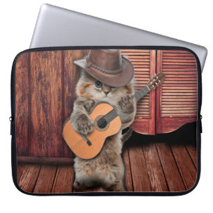Capa Para Notebook Músico de cauda de Cat Ocidental com violão