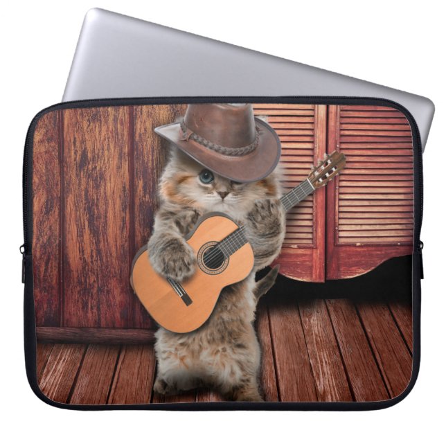 Capa Para Notebook Músico de cauda de Cat Ocidental com violão (Frente)