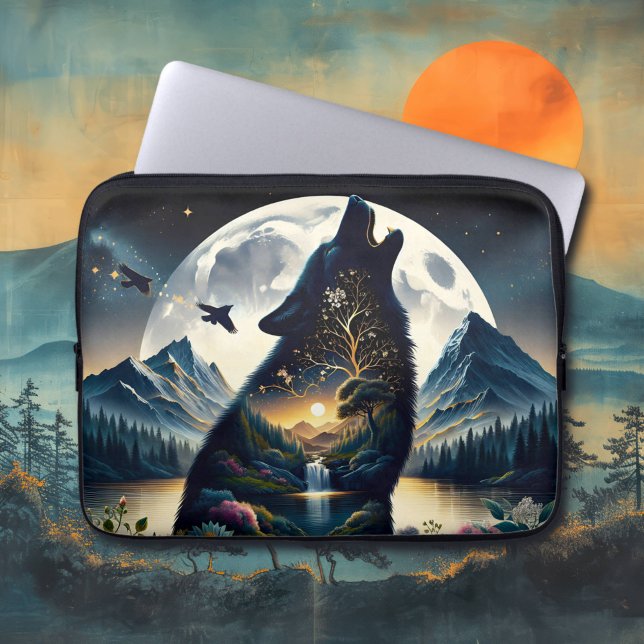 Capa Para Notebook Mystical Wolf Howling no Moon Surreal (Criador carregado)