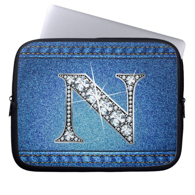Capa Para Notebook N Faux "Diamond" Denim Stitting Eletrônicos Bag (Frente)