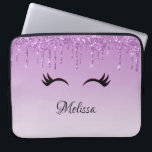 Capa Para Notebook Na moda cor-de-rosa e olhos pretos ao soltar a bri<br><div class="desc">Bolsa de laptop com uma design de na moda de tendência. O fundo é uma cor de gradiente roxo com uma imagem de brilho espumante falso que desce do topo. Um par de pestanas giro por baixo da imagem brilhante.</div>