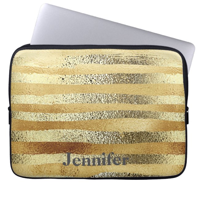 Capa Para Notebook Na moda desenhado à mão, dourado striped personali (Frente)