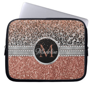 Capa Para Notebook Na moda Girly Rosa Dourado Glitter Leopard Monogra