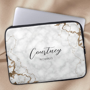 Capa Para Notebook Na moda Marble Dourado Glitter Monograma Nome ou L