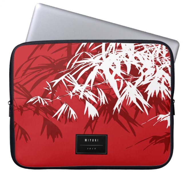 Capa Para Notebook Na moda Oriental Moderno Zen Vermelho Folhas de Ba (Frente)