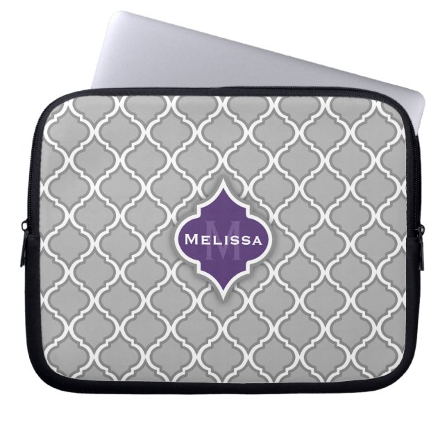 Capa Para Notebook Na moda Roxo e Cinza Padrão de Azulejo marroquino (Frente)