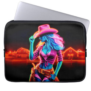 Capa Para Notebook Na moda vibrante cowgirl com iluminação retroativa